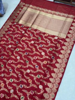 Red Pure Katan Silk Banarasi Handloom Handwoven Kadhwa Jangla Sarees