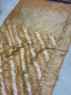 Gold Pure Tissue Silk Banarasi Handloom Handwoven Kadhwa Jangla Sarees
