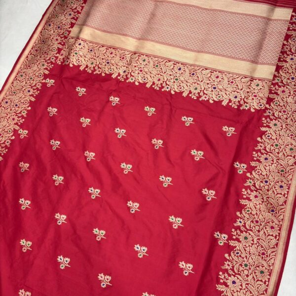 Red Pure Katan Silk Banarasi Handloom Handwoven Kadhwa Sarees