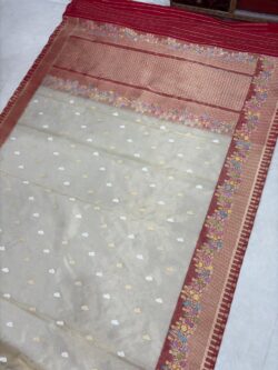  Ivory Gold Pure kora Tissue Silk Banarasi Handloom Handwoven Kadhwa Sarees