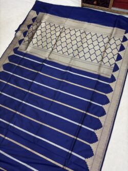 Nevy Blue Pure Katan Silk Banarasi Handloom Handwoven Kadhwa Sarees