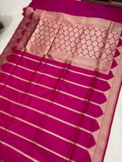 Rani Pink Pure Katan Silk Banarasi Handloom Handwoven Kadhwa Sarees