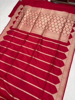 Red Pure Katan Silk Banarasi Handloom Handwoven Kadhwa Sarees