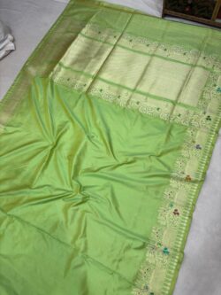 Parrot Green Pure Katan Silk Banarasi Handloom Handwoven Kadhwa Sarees