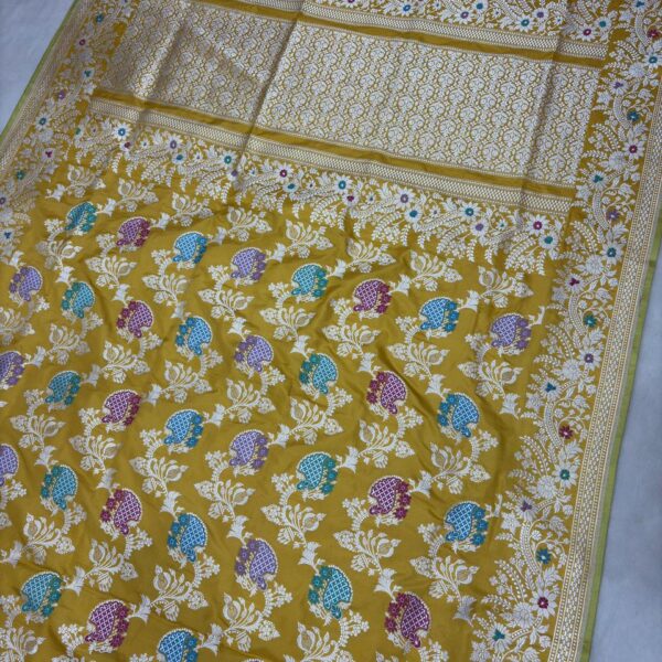 Yellow Gold Pure Katan Silk Banarasi Handloom Handwoven Kadhwa Jangla Sarees