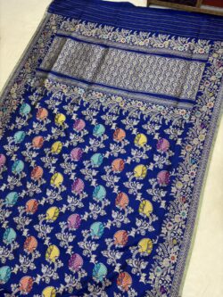 Home Royal Blue Pure Katan Silk Banarasi Handloom Handwoven Kadhwa Jangla Sarees