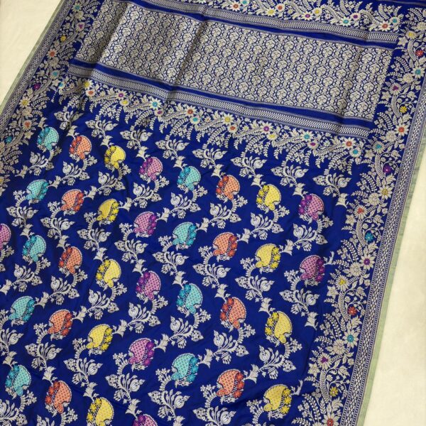 Royal Blue Pure Katan Silk Banarasi Handloom Handwoven Kadhwa Jangla Sarees