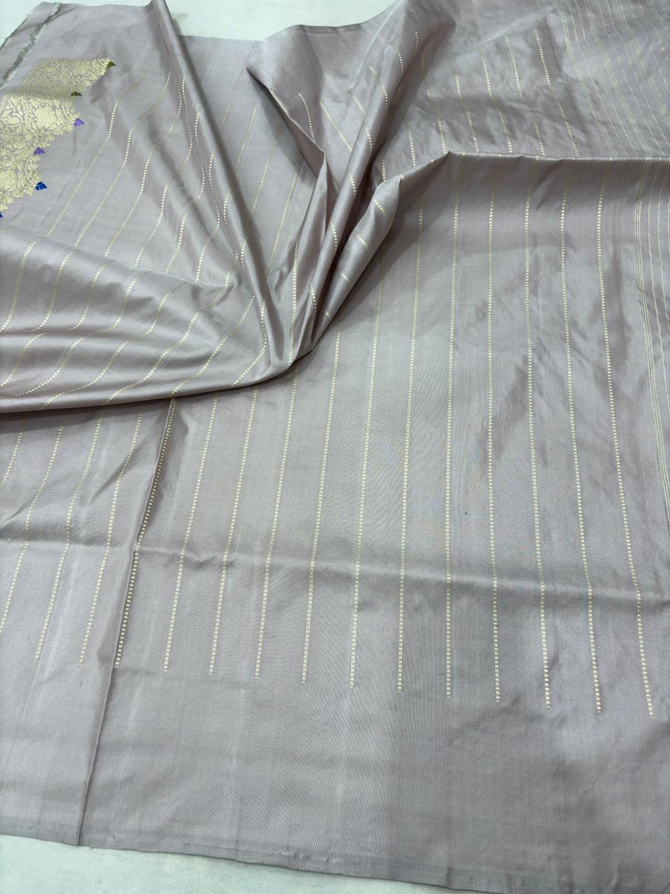 Pastel Shade Pure Katan Silk Banarasi Handloom Handwoven Kadhwa Jangla Sarees - Image 3