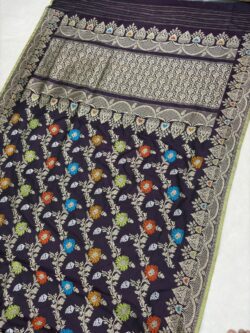 Brown Pure Katan Silk Banarasi Handloom Handwoven Kadhwa Jangla Sarees