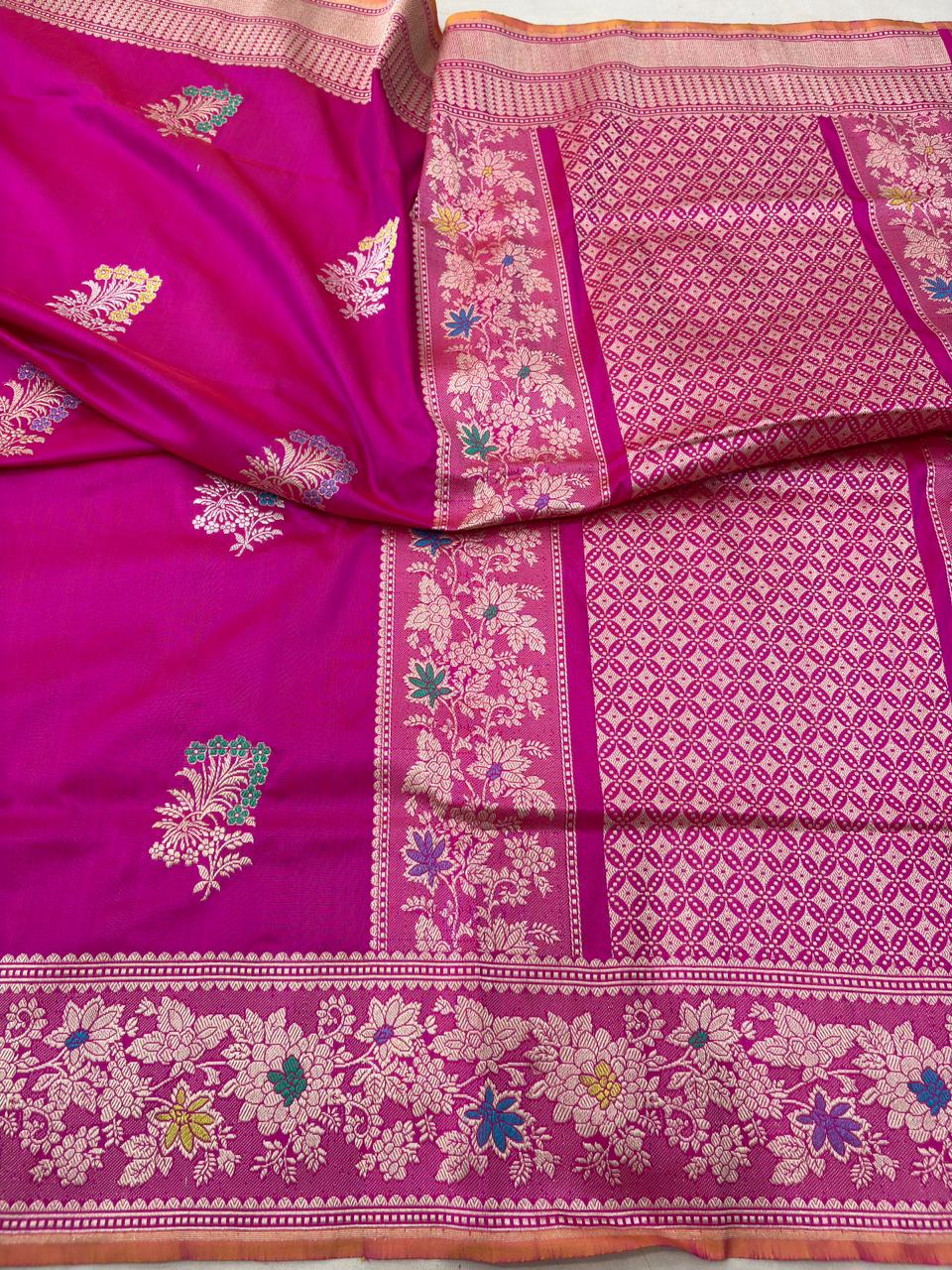 Ranpink Pure Katan Silk Banarasi Handloom Handwoven Kadhwa Sarees - Image 2