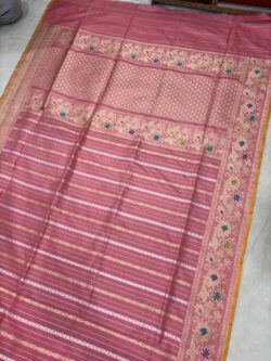 Gajri Pink Pure Katan Silk Banarasi Handloom Handwoven Kadhwa Sarees