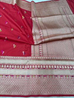 Red Pure Katan Silk Banarasi Handloom Handwoven Kadhwa Sarees
