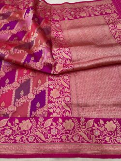Home Rani Pink Rangkat Pure Katan Silk Banarasi Handloom Handwoven Kadhwa Sarees