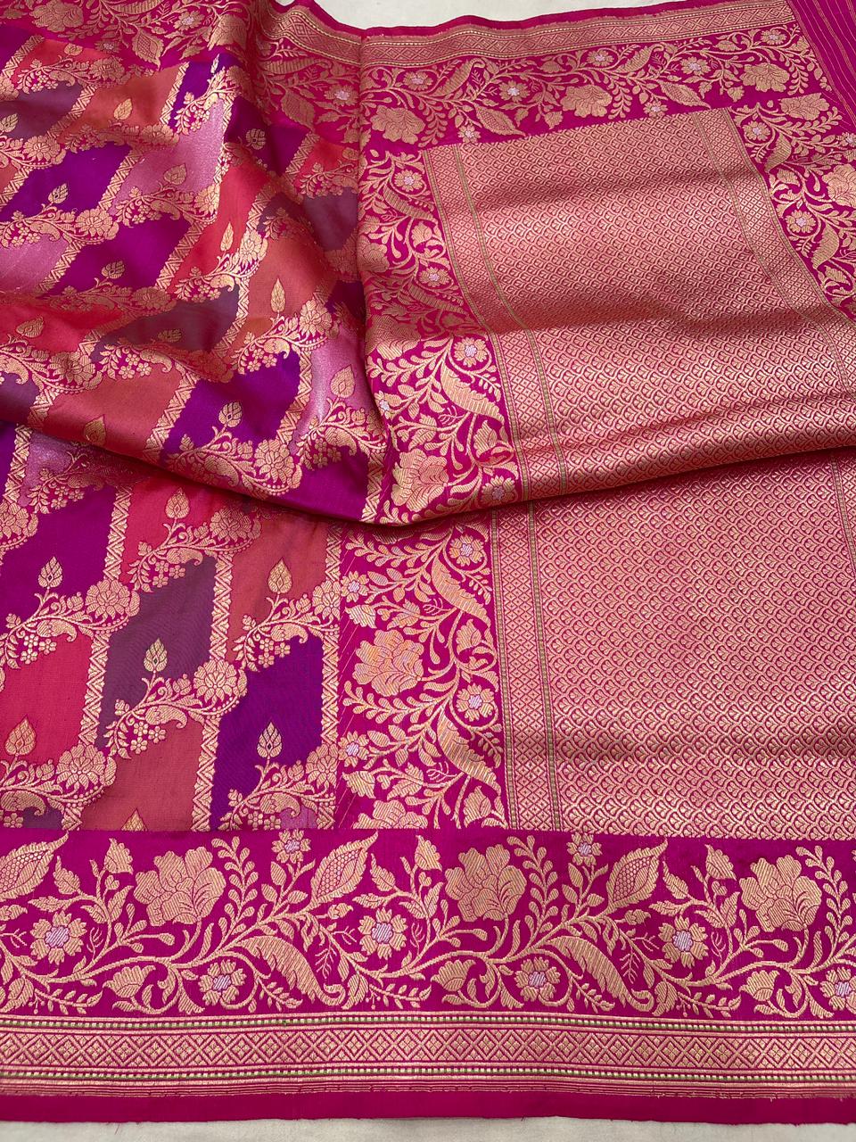 Rani Pink Rangkat Pure Katan Silk Banarasi Handloom Handwoven Kadhwa Sarees