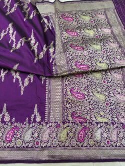Home Purple Pure Katan Silk Banarasi Handloom Handwoven Kadhwa Jangla Sarees