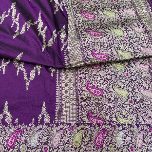 Purple Pure Katan Silk Banarasi Handloom Handwoven Kadhwa Jangla Sarees