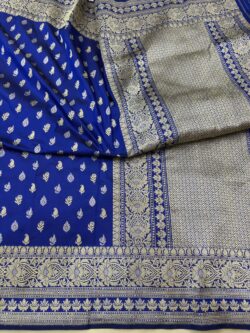 Royal Blue Pure Katan Silk Banarasi Handloom Handwoven Kadhwa Jangla Sarees