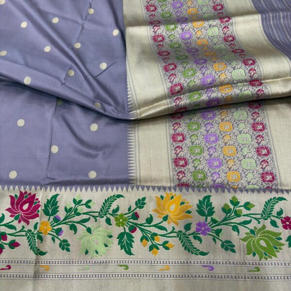 stunnig gray pure katan silk banarasi handloom handwoven kadhwa pathani sarees