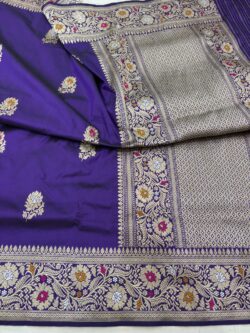 Beautiful Purple Pure Katan Silk Banarasi Handloom Handwoven Kadhwa Sarees