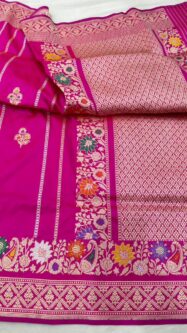 Beautiful Rani Pink Pure Katan Silk Banarasi Handloom Handwoven Kadhwa Saree