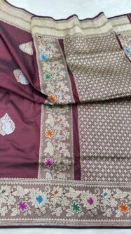 Magnificent Brown Pure Katan Silk Banarasi Handloom Handwoven Kadhwa Saree