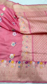 Magnificent Peach Pure katan Silk Banarasi Handloom Handwoven Kadhwa Saree