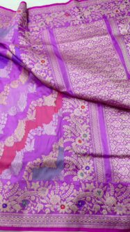 Stunnig Lavendar Pure Katan Silk Banarasi Handloom Handwoven Kadhwa Rangkat Saree