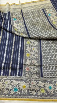 Beautiful Nevy Blue Pure Katan Silk Banarasi Handloom Handwoven Kadhwa Saree