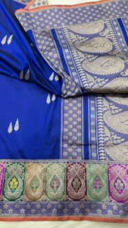 Beautiful Royal Blue Pure Katan Silk Banarasi Handloom Handwoven Kadhwa Saree
