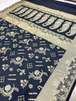 Home katan silk banarasi saree black colour