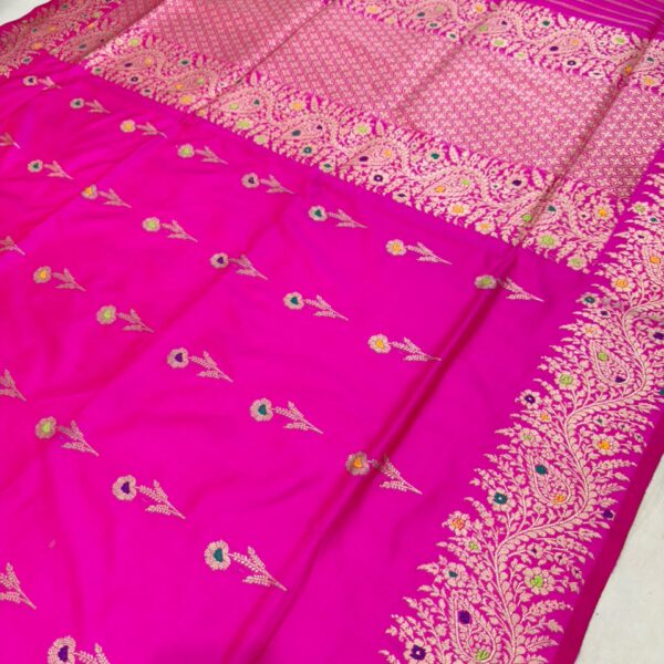 Beautiful Rani pink Pure katan Silk Banarasi Handloom Handwoven Kadhwa Sarees