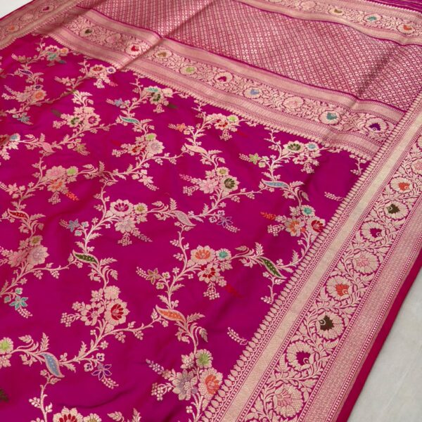 Home Beautiful Rani Pink Pure katan Silk Banarasi Handwoven Kadhwa Sarees,