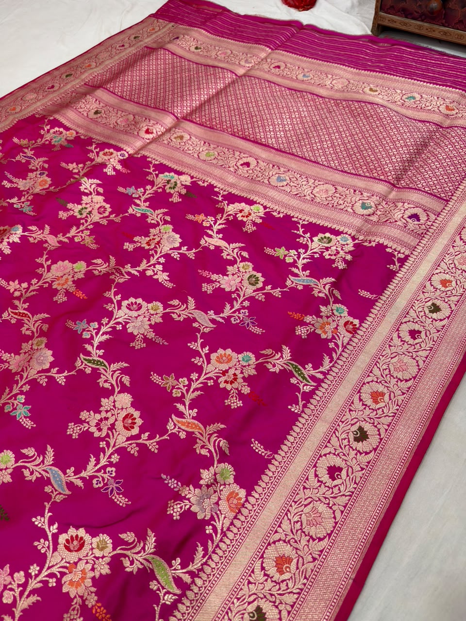 Beautiful Rani Pink Pure katan Silk Banarasi Handwoven Kadhwa Sarees,