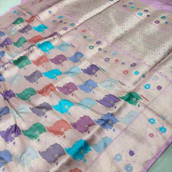 Home Beautiful Rangkat Pastel Shade Pure katan Silk Banarasi Handwoven Kadhwa Sarees,