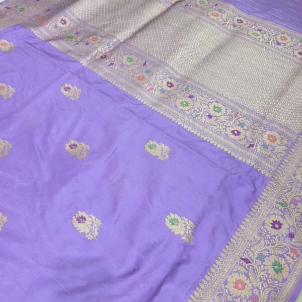 beautiful lavendar pure katan silk banarasi handloom handwoven kadhwa sarees